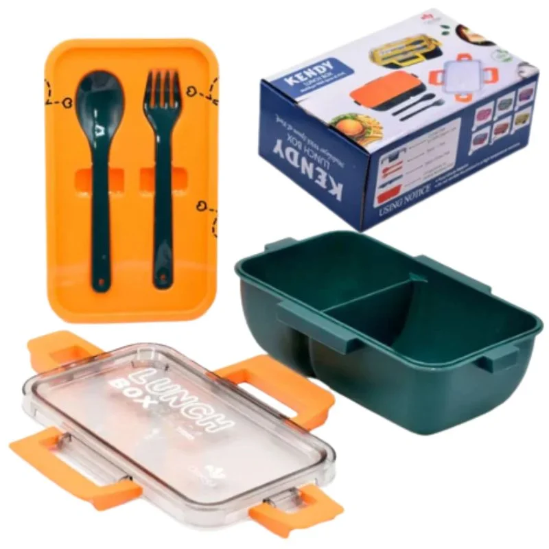 Kendy Lunch Box with Spoon & Fork | 2-Compartment Portable Tiffin Box for School & Office - Image 4