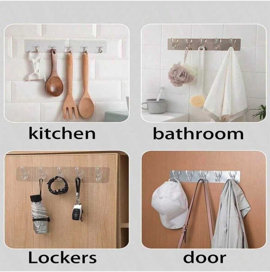6-in-1 Heavy-Duty Self-Adhesive Wall Hooks | Waterproof Transparent Hooks - Image 3