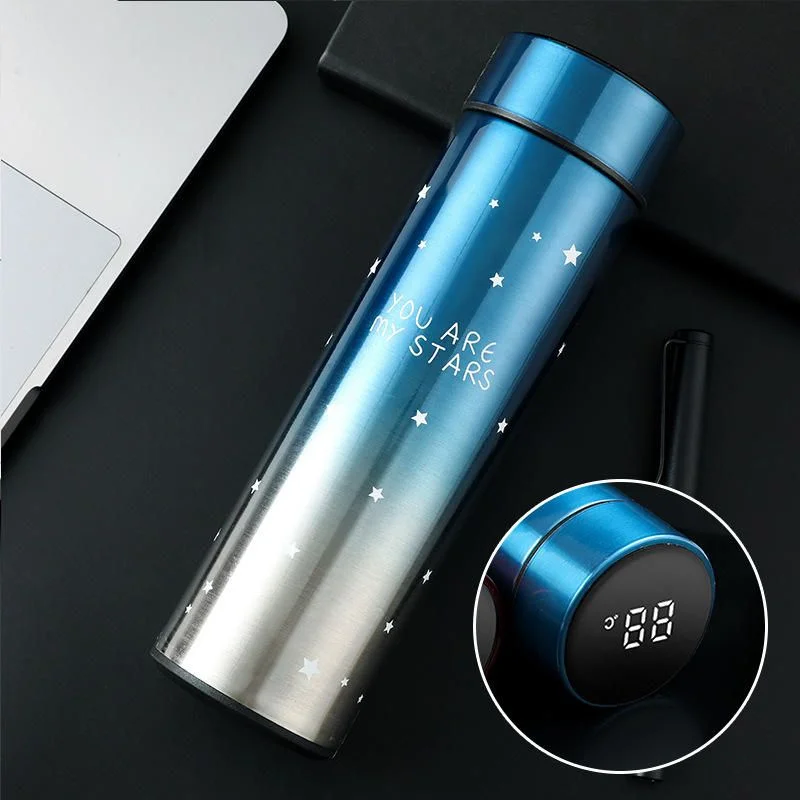 LED Temperature Display Water Bottle Stars Design | Smart Stainless Steel Vacuum 500ml Flask | Random Color - Image 4