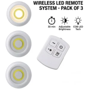 Pack of 3 LED Remote Control Tap Lights  | Self-Adhesive Cabinet, Wardrobe & Kitchen Lights