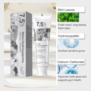 7.5% Nano-Hydroxyapatite Toothpaste | Deep Cleaning & Advanced Enamel Protection | Fluoride-Free Mint Toothpaste for Sensitive Teeth | Fresh Breath & Daily Oral Care