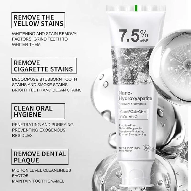 7.5% Nano-Hydroxyapatite Toothpaste | Deep Cleaning & Advanced Enamel Protection | Fluoride-Free Mint Toothpaste for Sensitive Teeth | Fresh Breath & Daily Oral Care - Image 5