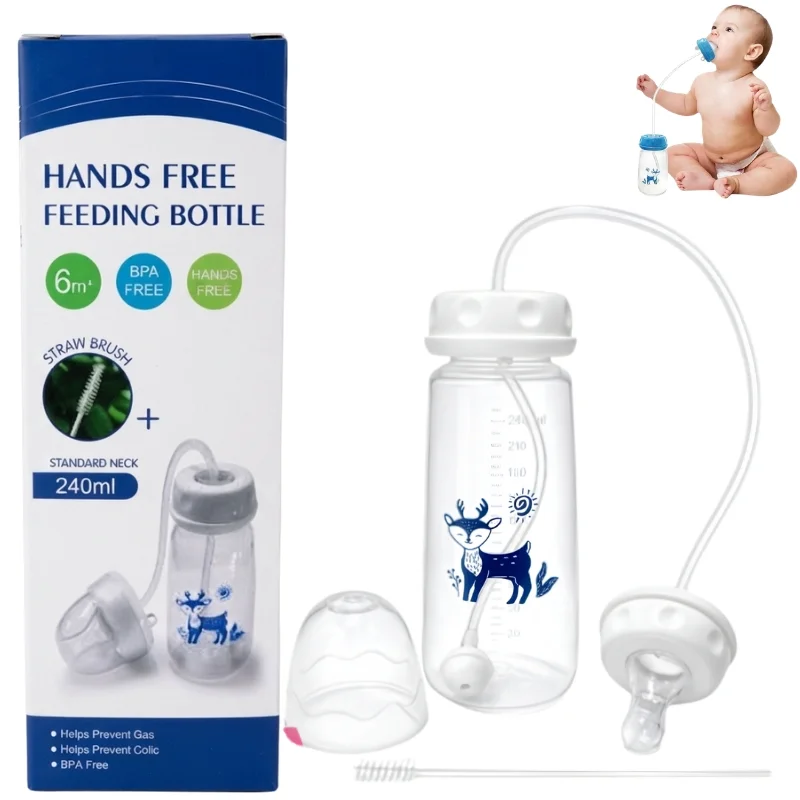 Hands-Free Baby Feeding Bottle | BPA-Free Anti-Colic Baby Milk Bottle with Silicone Straw | Leak-Proof Standard Neck Bottle |240ML - Image 6