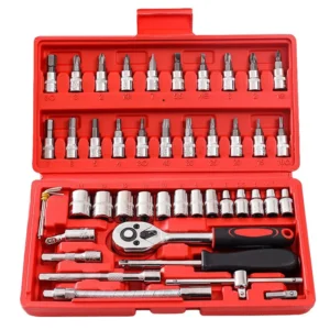 46-Piece Socket Wrench Set  | Complete Ratchet Socket & Screwdriver Bit Tool Kit | Chrome Vanadium Steel Repair Tool Set with Storage Case